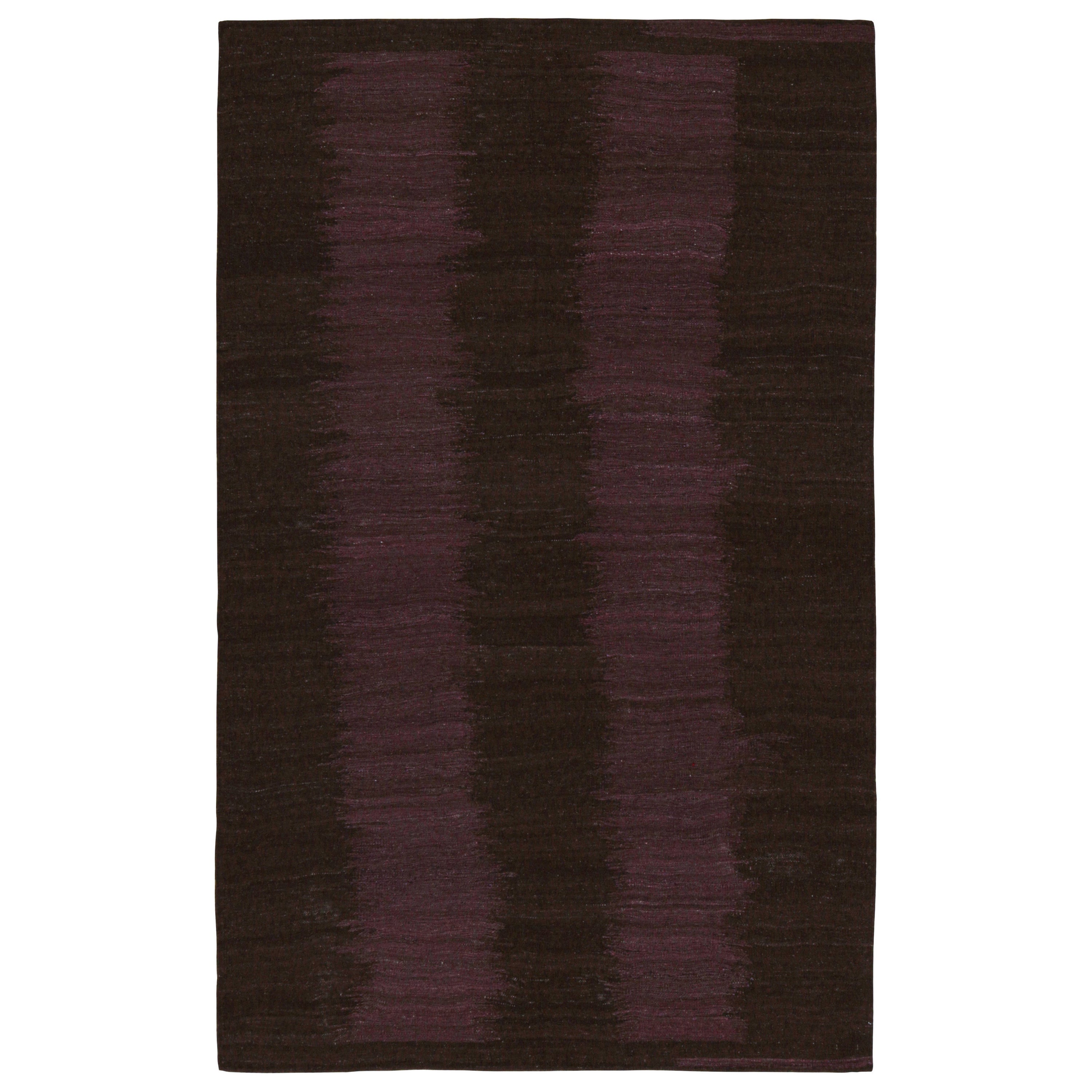 Rug & Kilim’s Contemporary Kilim in Brown with Aubergine Patterns For Sale