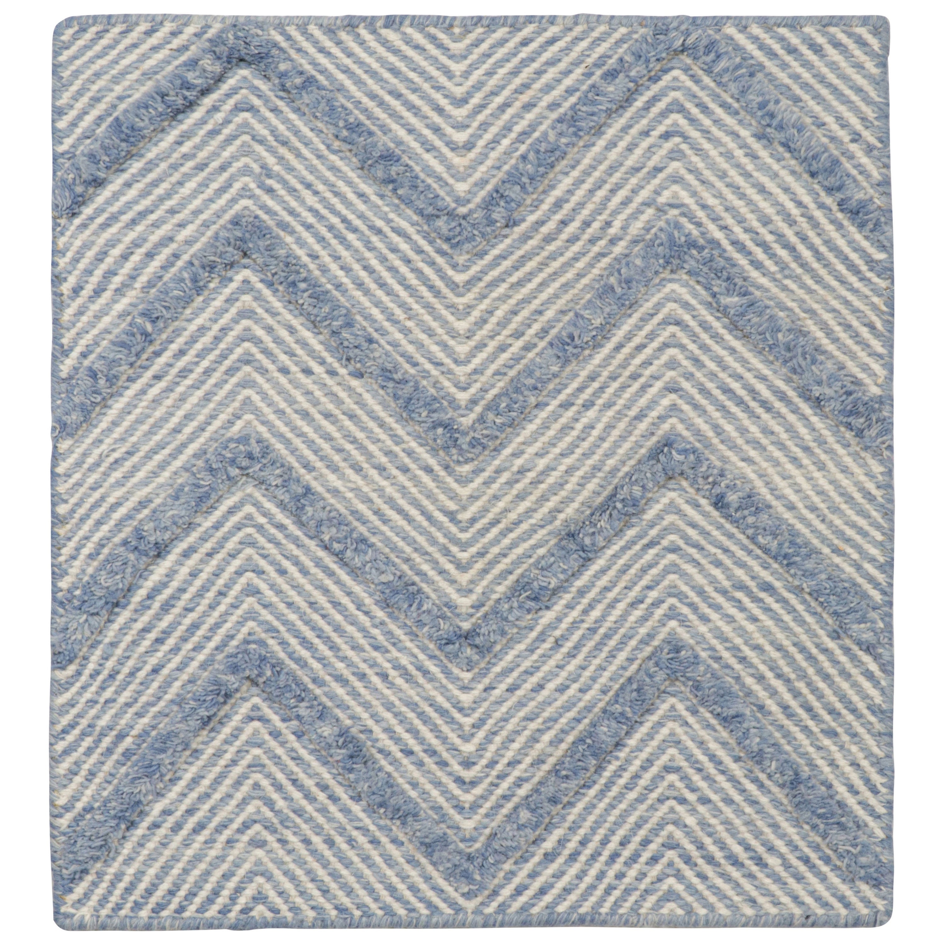 Rug & Kilim’s Contemporary Scatter Rug with White and Blue Chevron Patterns  For Sale