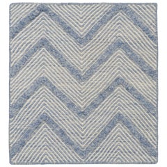 Rug & Kilim’s Contemporary Scatter Rug with White and Blue Chevron Patterns 