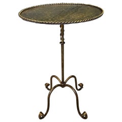 Ornate Gilt Iron Side Table with Hammered Top & Scrolled Legs
