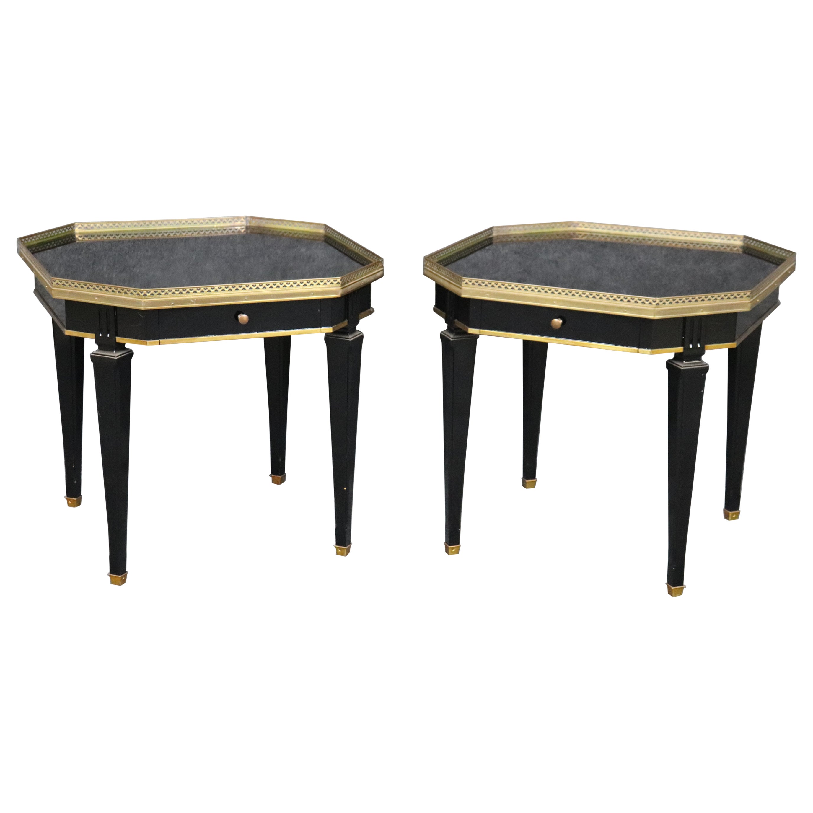 Gorgeous Pair Maison Jansen Style Directoire Octagonal Black Laquer End Tables