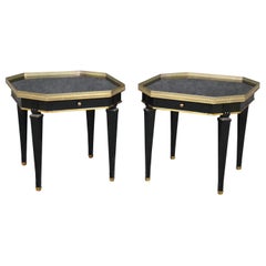 Used Gorgeous Pair Maison Jansen Style Directoire Octagonal Black Laquer End Tables