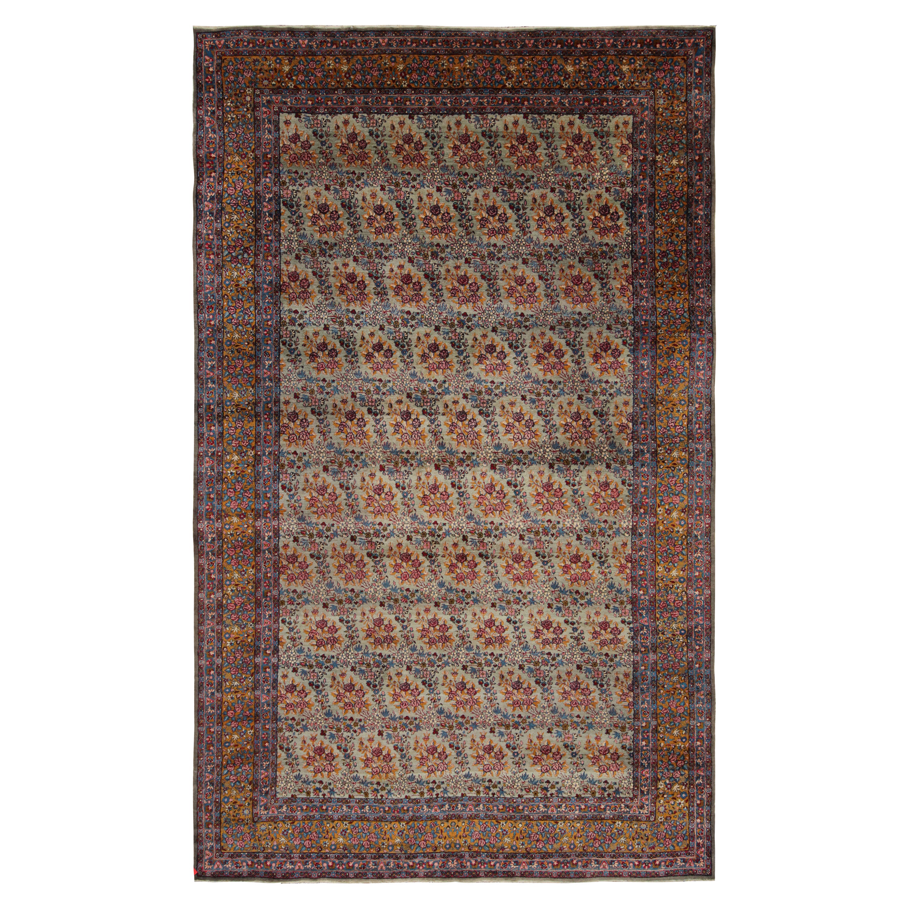 Antiker persischer Kerman-Teppich mit polychromen Blumenmustern von Rug & Kilim