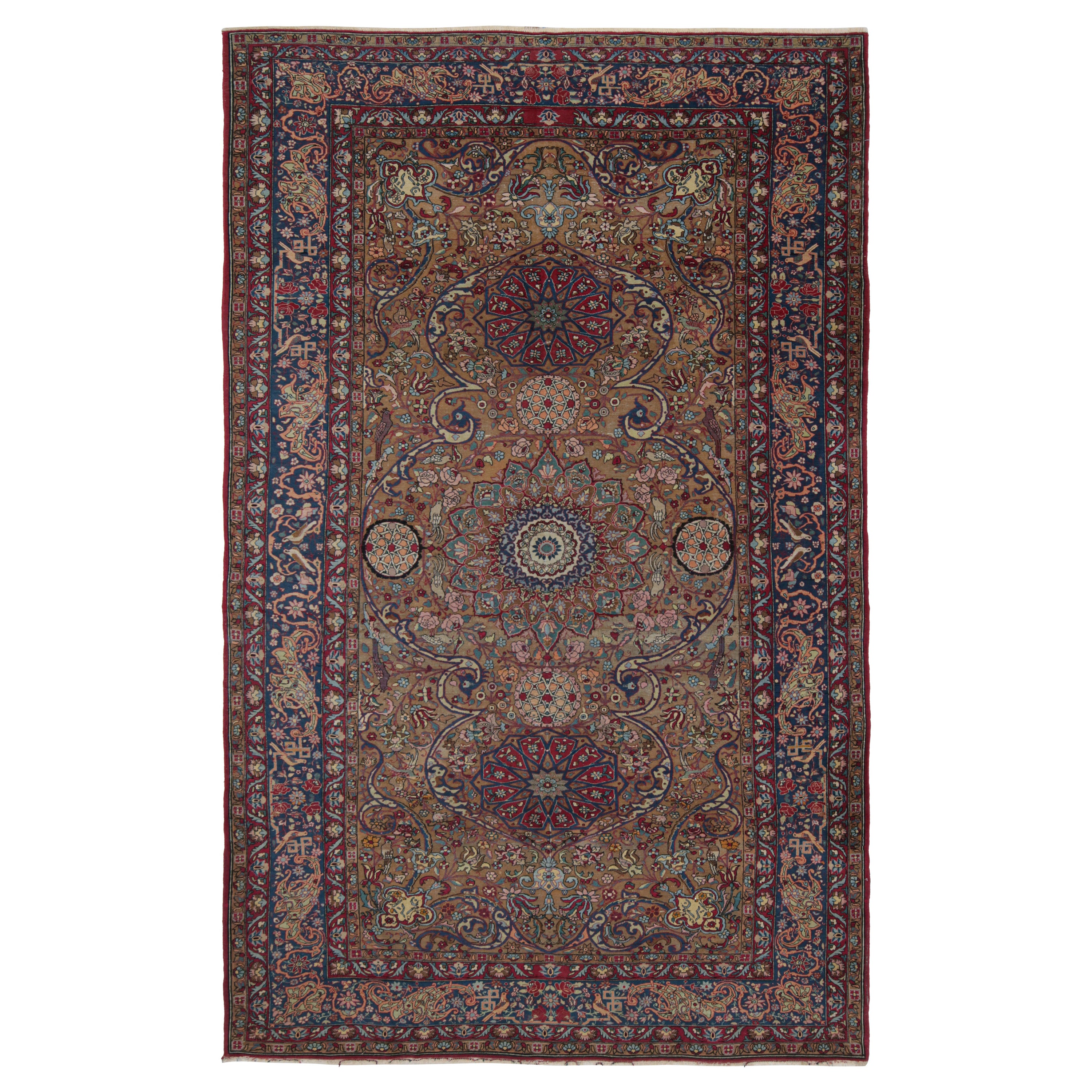 Antique Persian Rug in Chocolate Brown with Floral Medallions For Sale