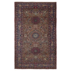 Antique Persian Rug in Chocolate Brown with Floral Medallions