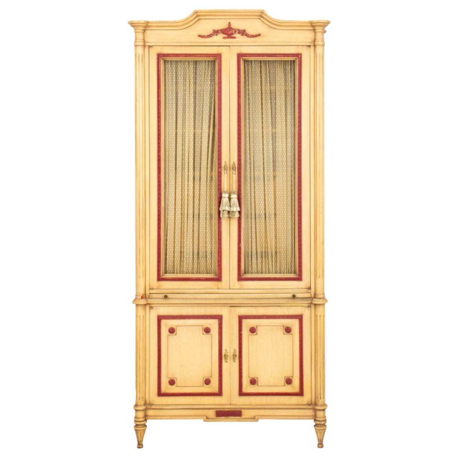 Louis XVI Style Red White Painted Armoire Cabinet For Sale