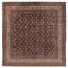 Antique Agra Square Rug in Burgundy with Floral Patterns, from Rug & Kilim