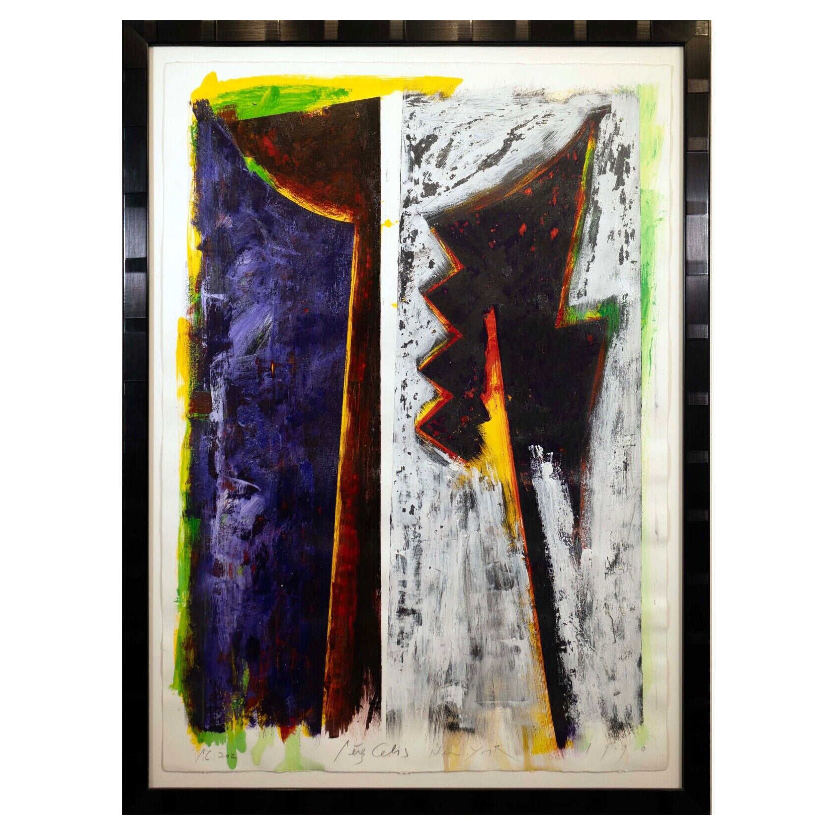 Perez Celis Ph338 NY Abstract Oil Painting on Paper Signed 1990 For Sale