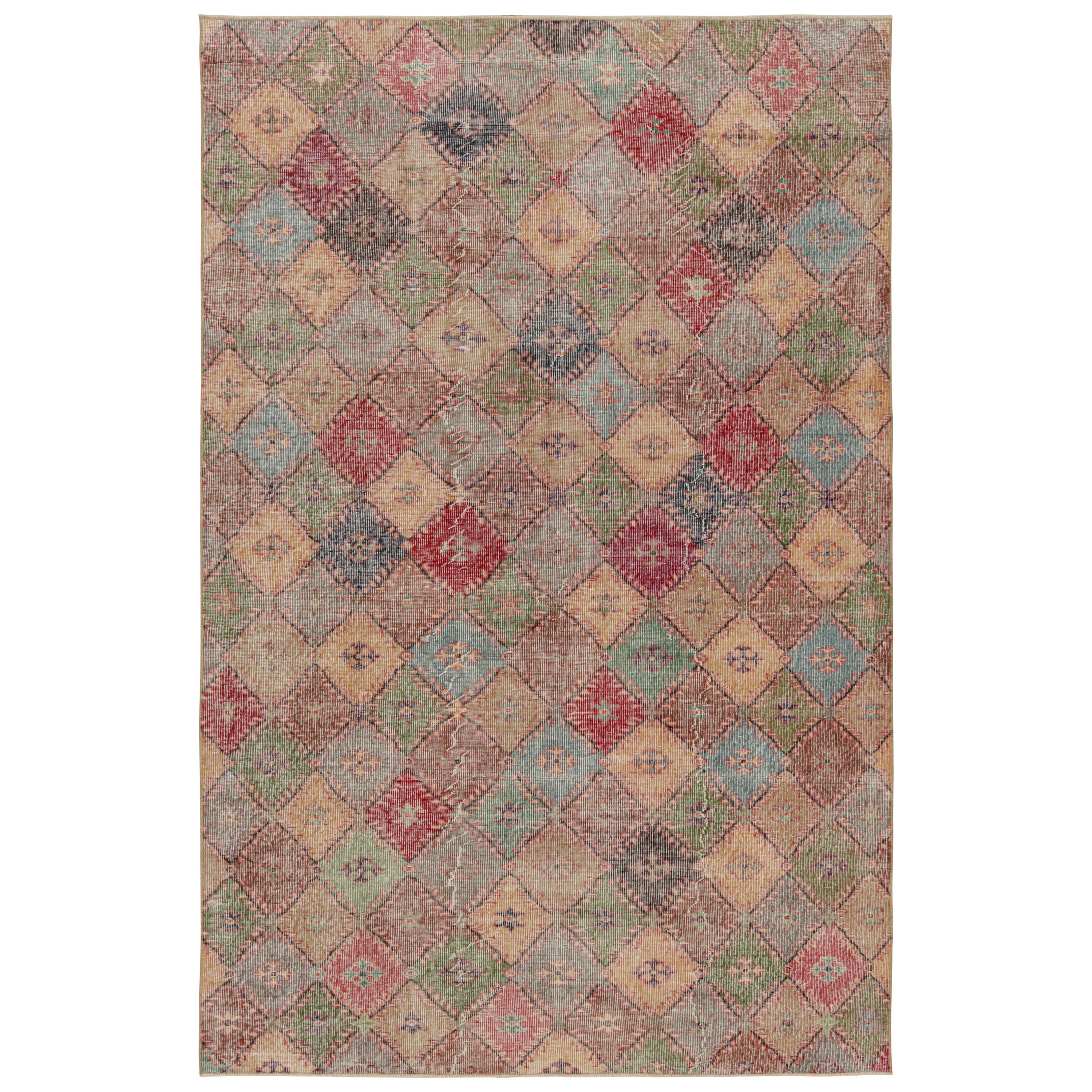 Vintage Zeki Müren Rug with Polychromatic Geometric Patterns, from Rug & Kilim For Sale