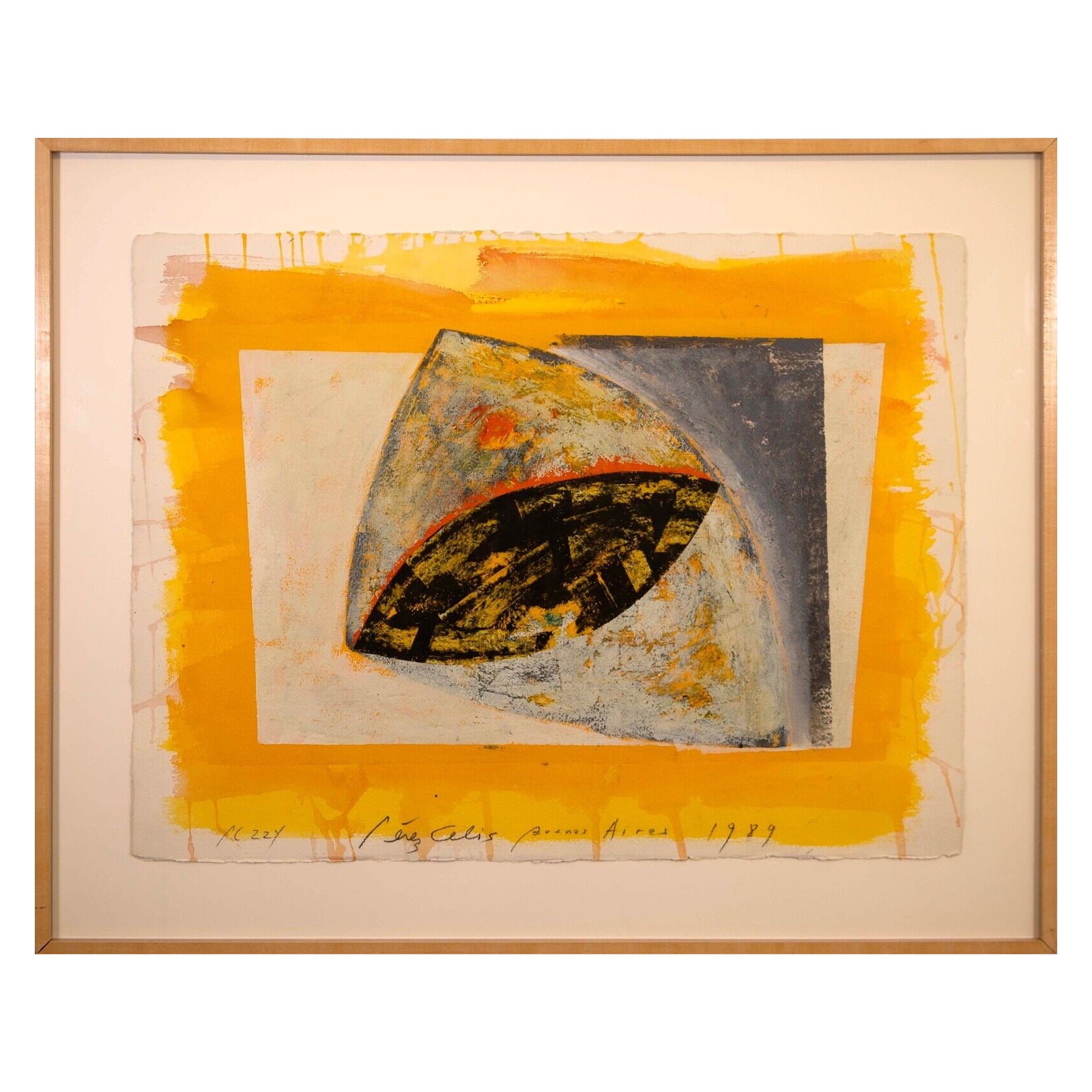Perez Celis Buenos Aires Abstract Oil Painting on Paper 1989 For Sale