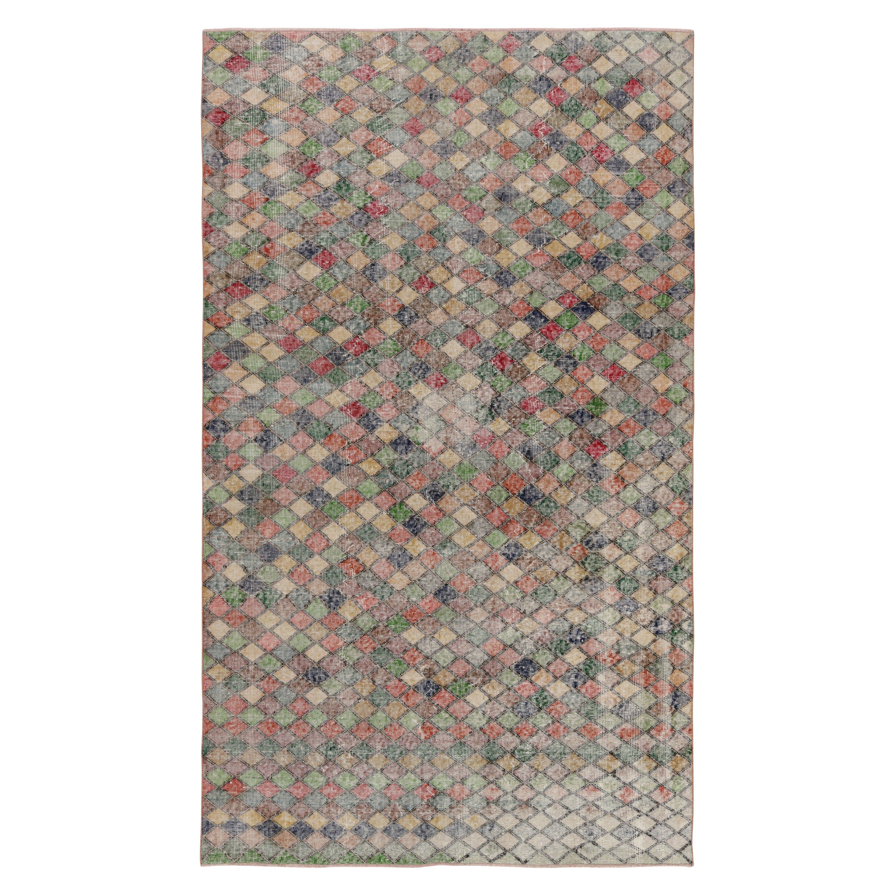 Vintage Zeki Müren Teppich mit polychromen geometrischen Mustern, von Rug & Kilim