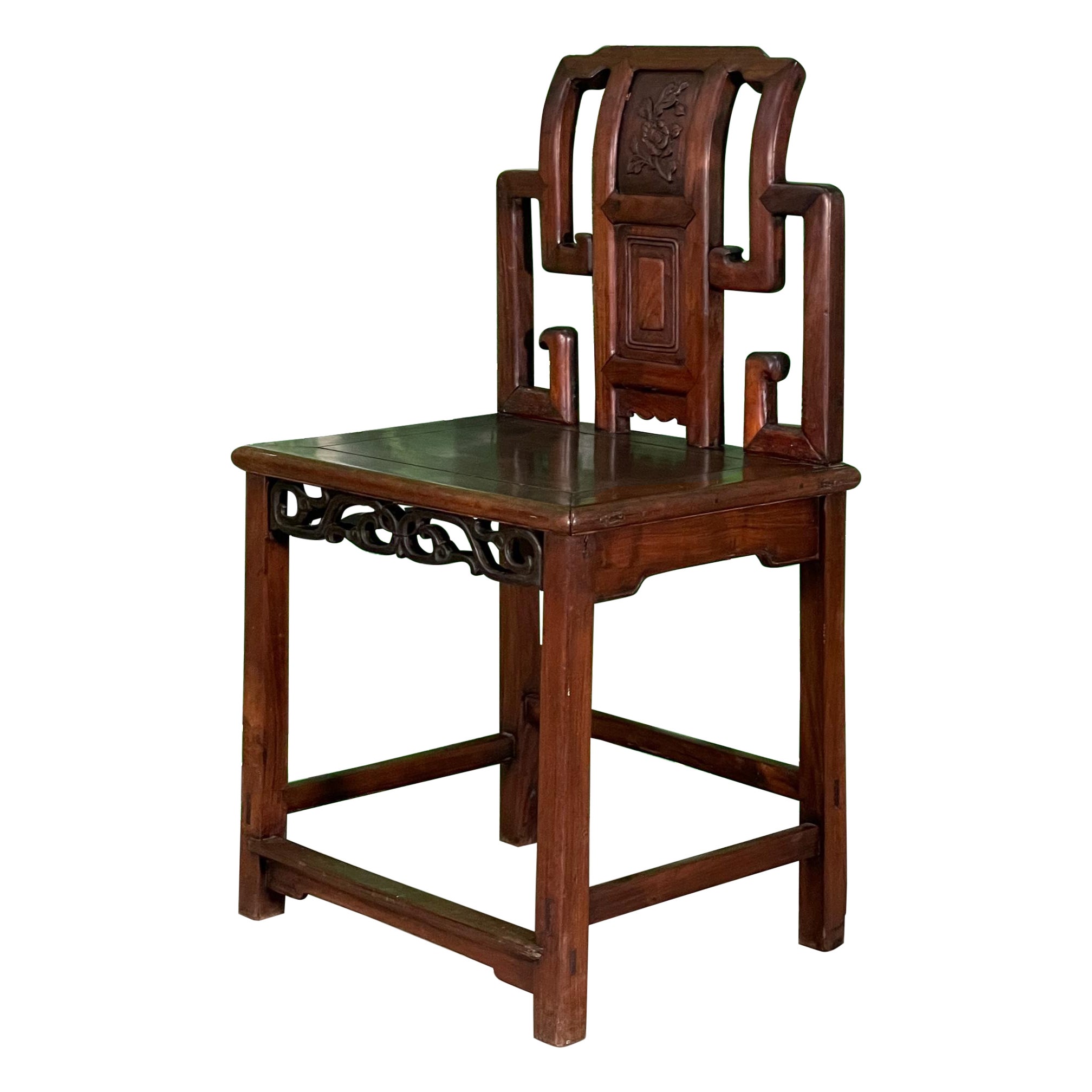 Asian Rosewood Hand Carved Scribes Chair 19th Century For Sale