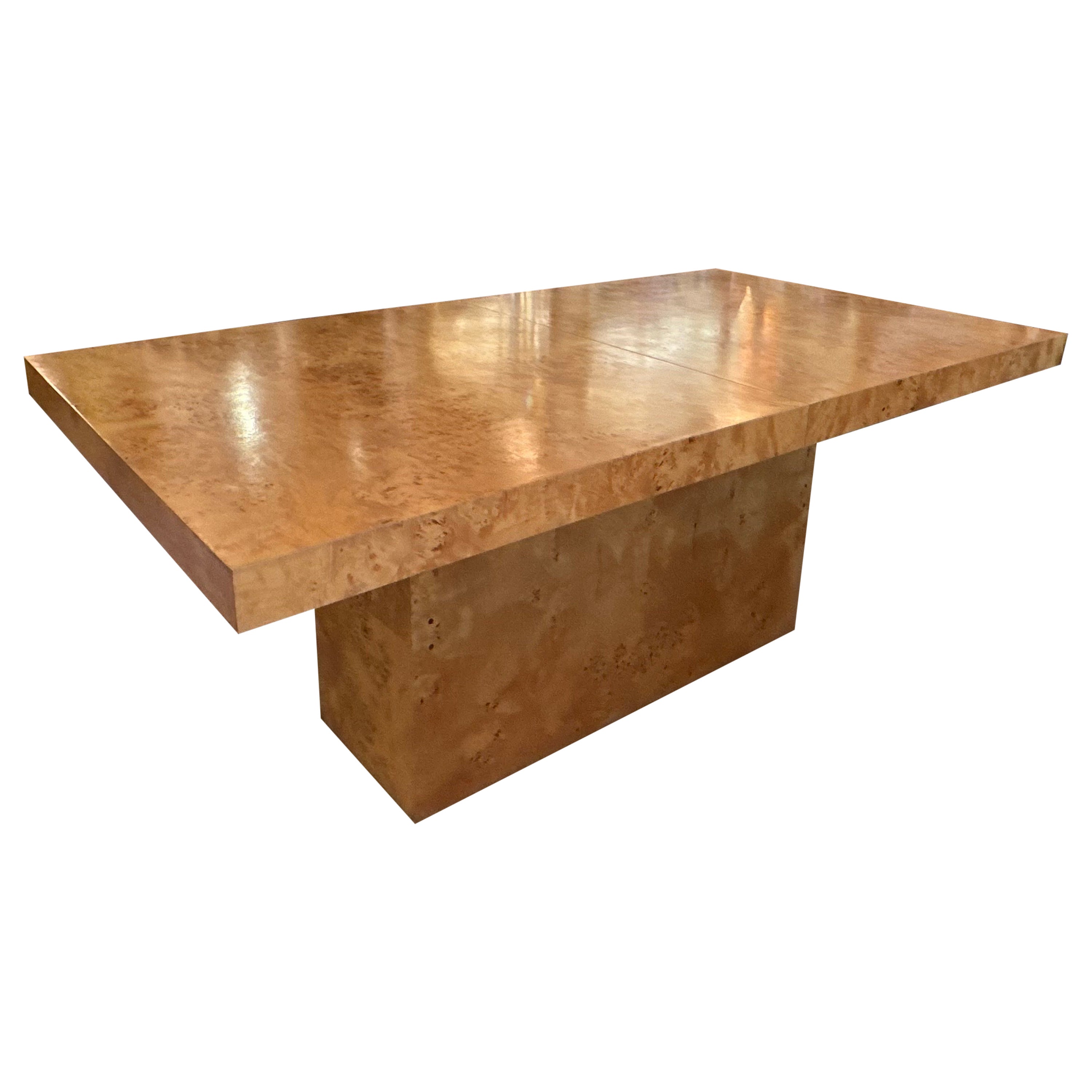 Vintage Arthur Umanoff Burl Burled Wood Dining Table 2 Leaves Pedestal Olivewood