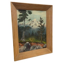 Vintage Framed and Signed Painting of Mountain in the Forest.