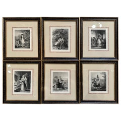 Early 20th Century English Framed Black and White Signed Engravings, Set of Six