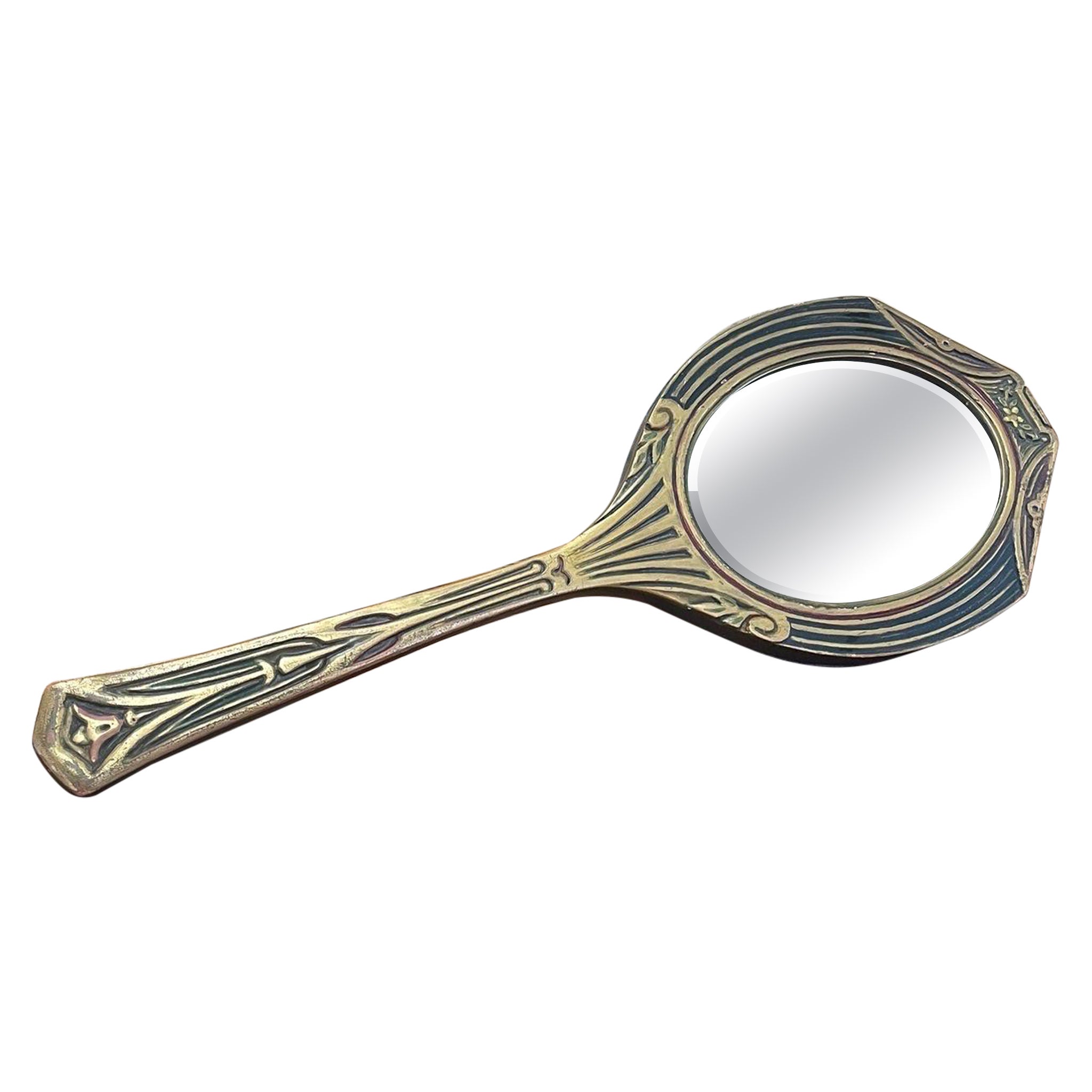 Vintage Art Deco Style Beveled Hand Mirror.