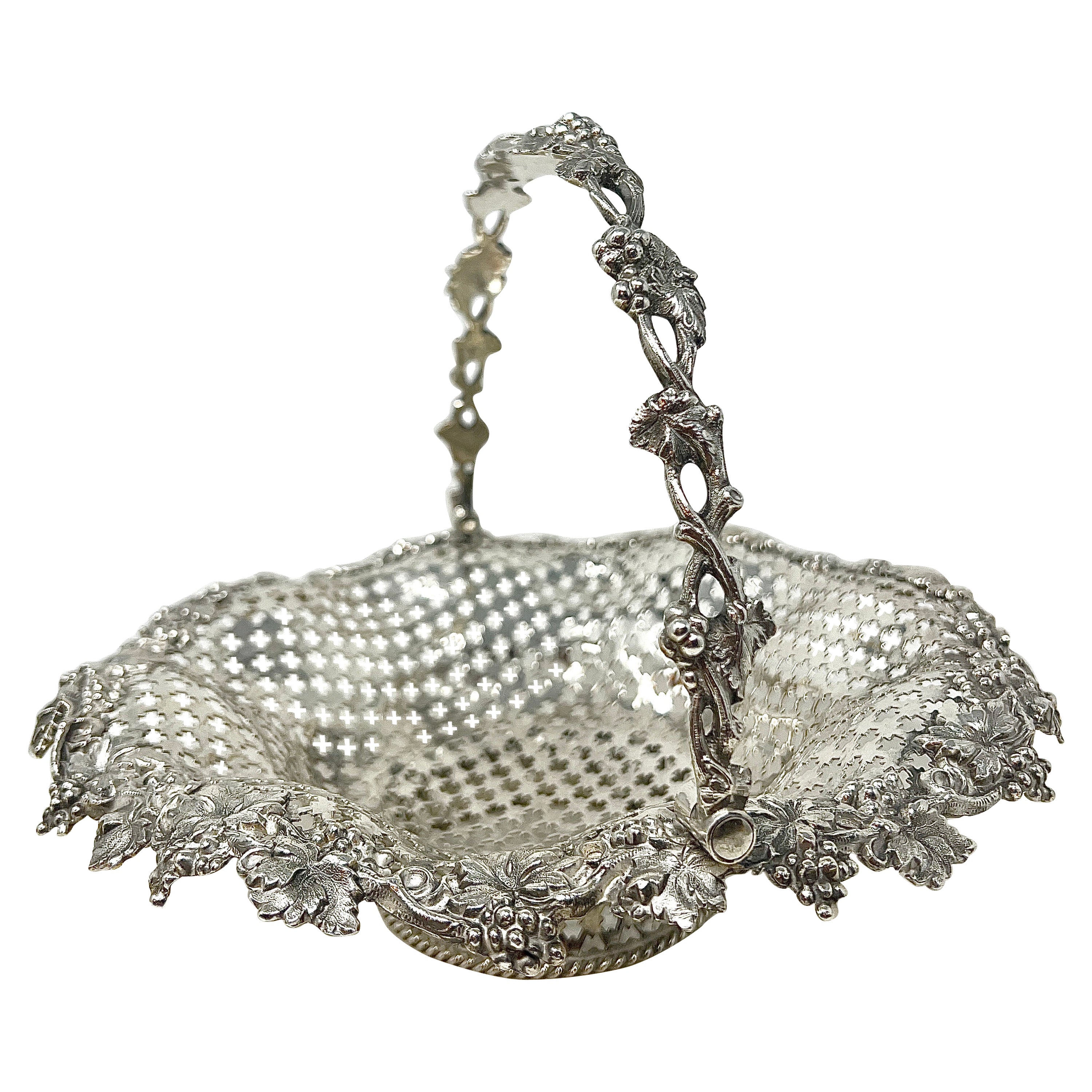 Antique English Hallmarked Silver-Plated Basket, Circa 1890's.  For Sale