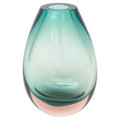 Antonio da Ros für Cenedese Murano Vintage Sommerso-Glasvase in Meeresgrün, Pfirsich