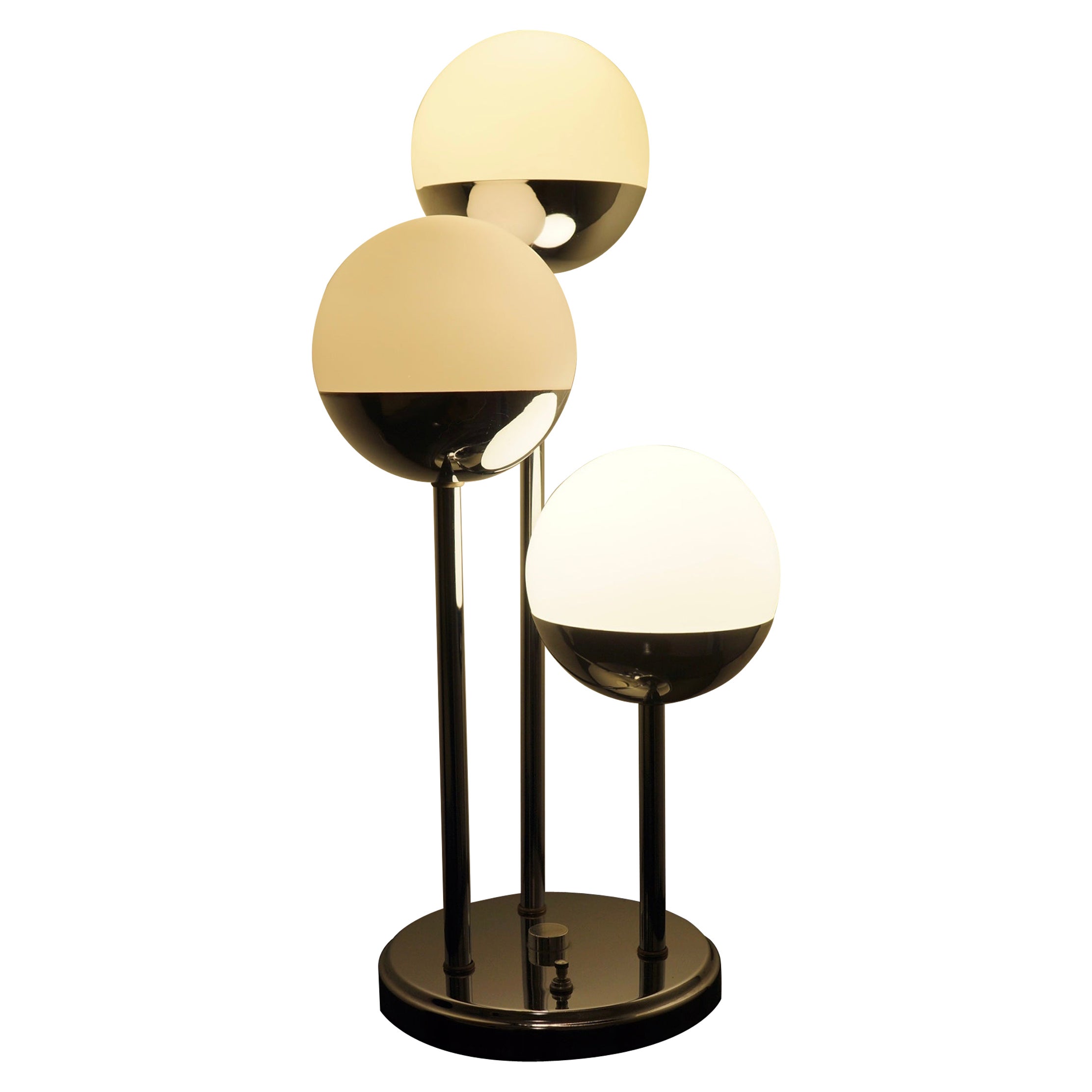 Lampe de table à trois globes et chrome de style Space Age en vente