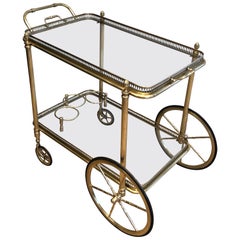 Vintage Neoclassical Style Brass Bar Cart with Removable Trays by Maison Jansen