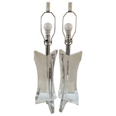 Pair of Retro Ritts Astrolite Transparent Lucite Table Lamps