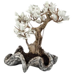 Tree Made Up of Natural Plant and Leaves in White Ceramic