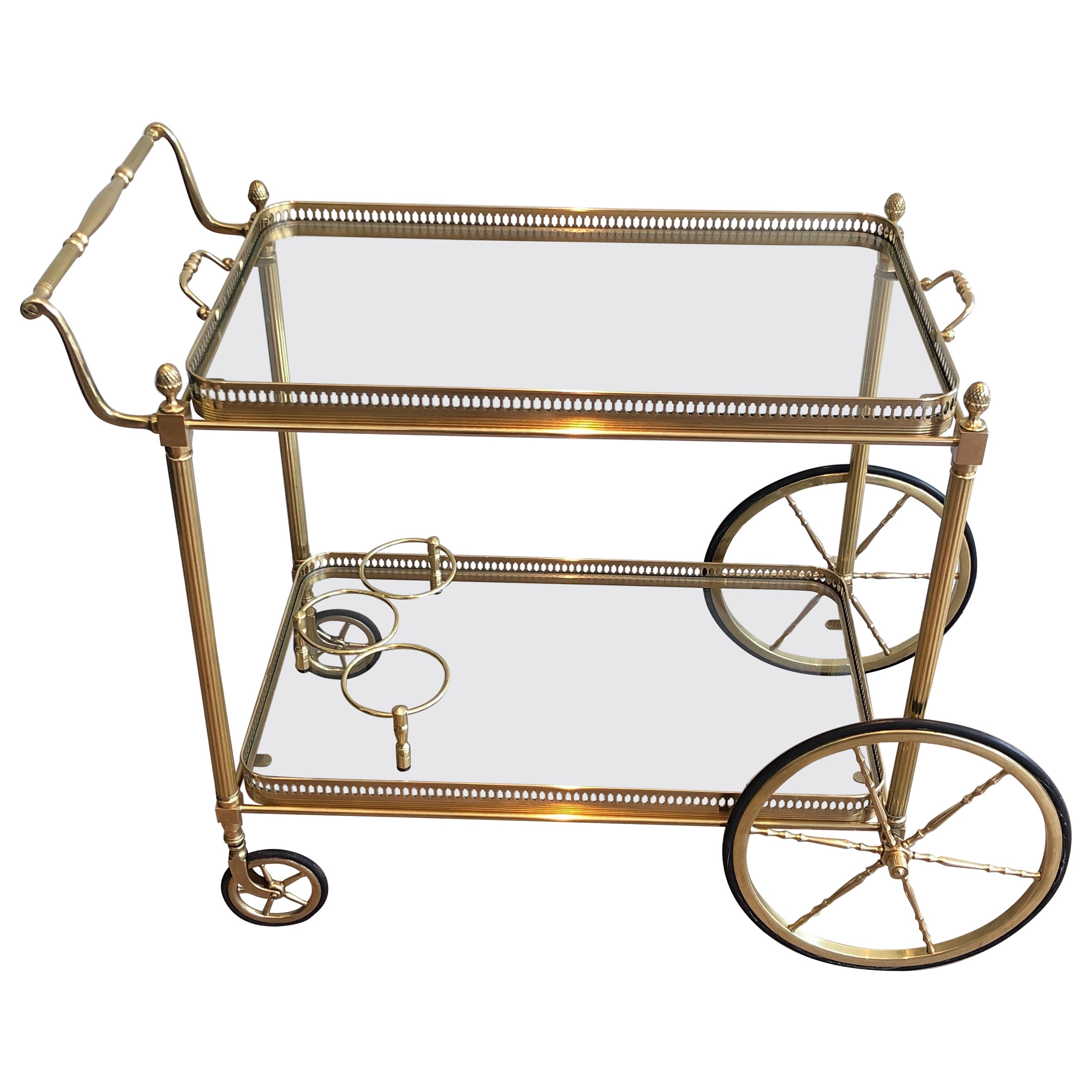 Brass Drinks Trolley with Two Removable Trays by Maison Jansen For Sale