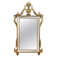 Antique Louis XVI Style Handcarved Giltwood Mirror painted in White