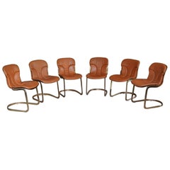 Set of 6 Willy Rizzo Cantilever Dining chairs for Cidue, Italy 1970s