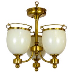 Compact Brass 3-Light Chandelier w/ Cream Glass Shades