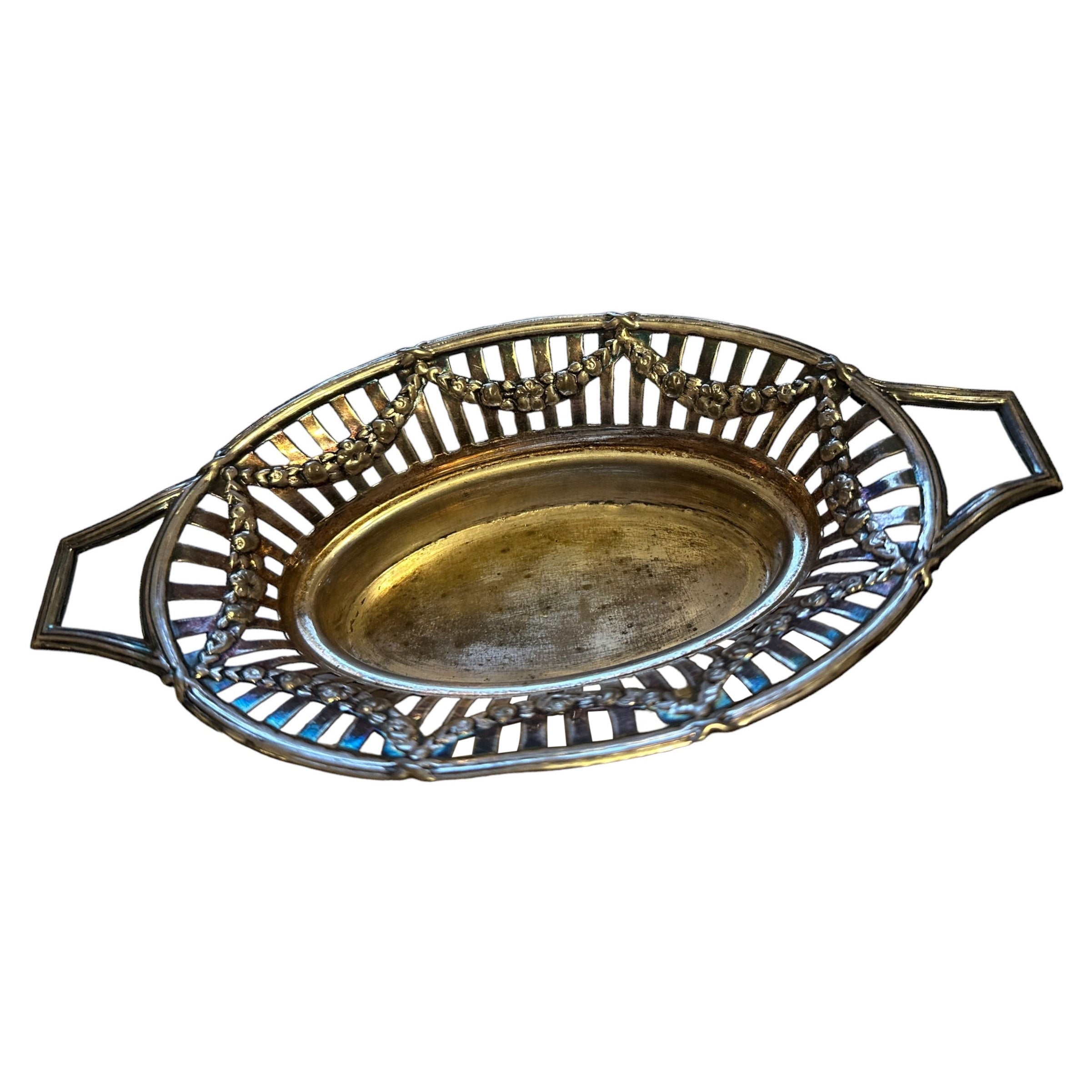 Vintage Silver Plate Candy Dish Basket Tray, 1910s, Germany or Austria For Sale