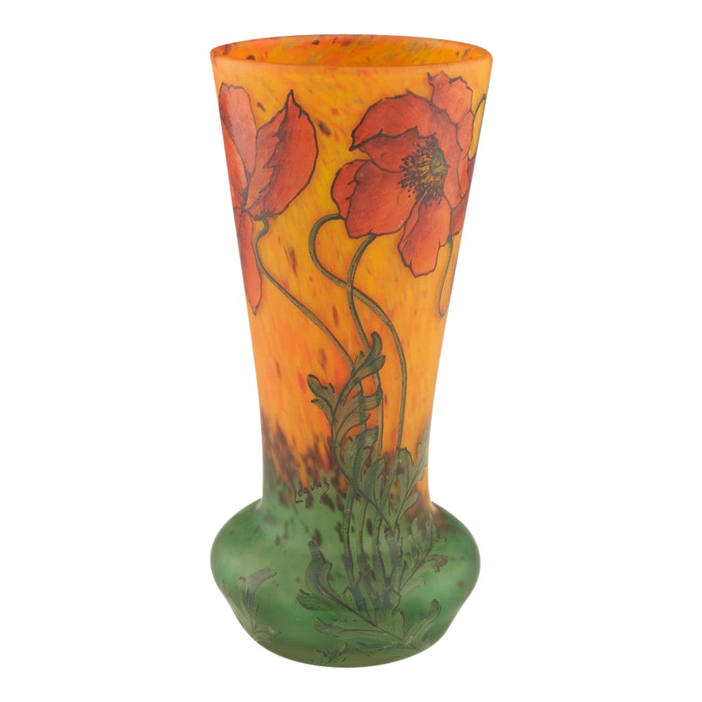 Legras Enamelled Poppy Vase c1920 For Sale