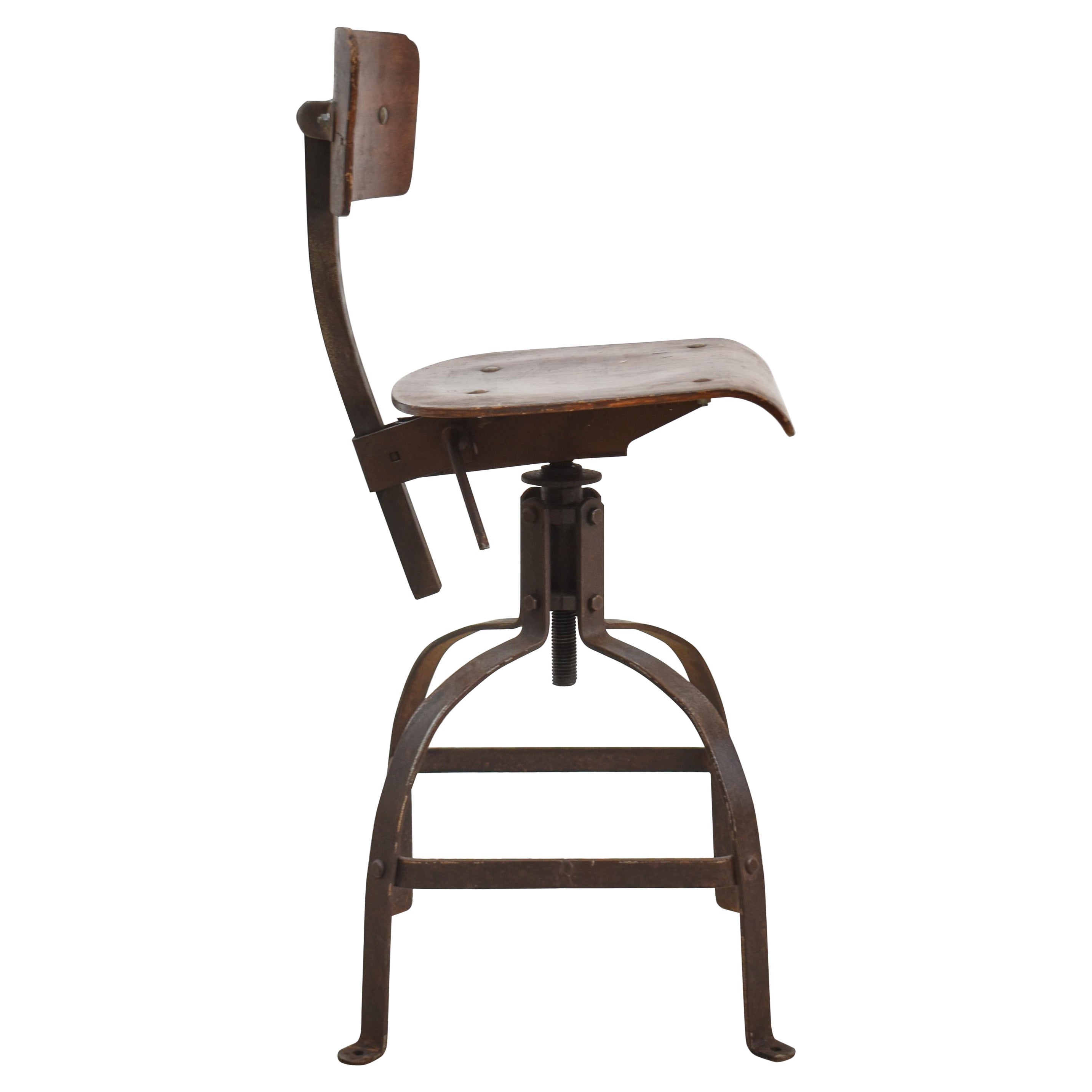 Original Antique French Vintage Bienaise Draughtsman Swivel Chair For Sale