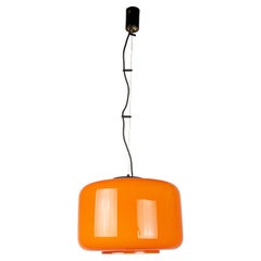 Lámpara colgante de cristal de Murano incamiciato naranja y blanco  atribuido a Vistosi