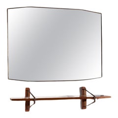 Retro Italian mirror with shelf attr. to Vittorio Gregotti in brass
