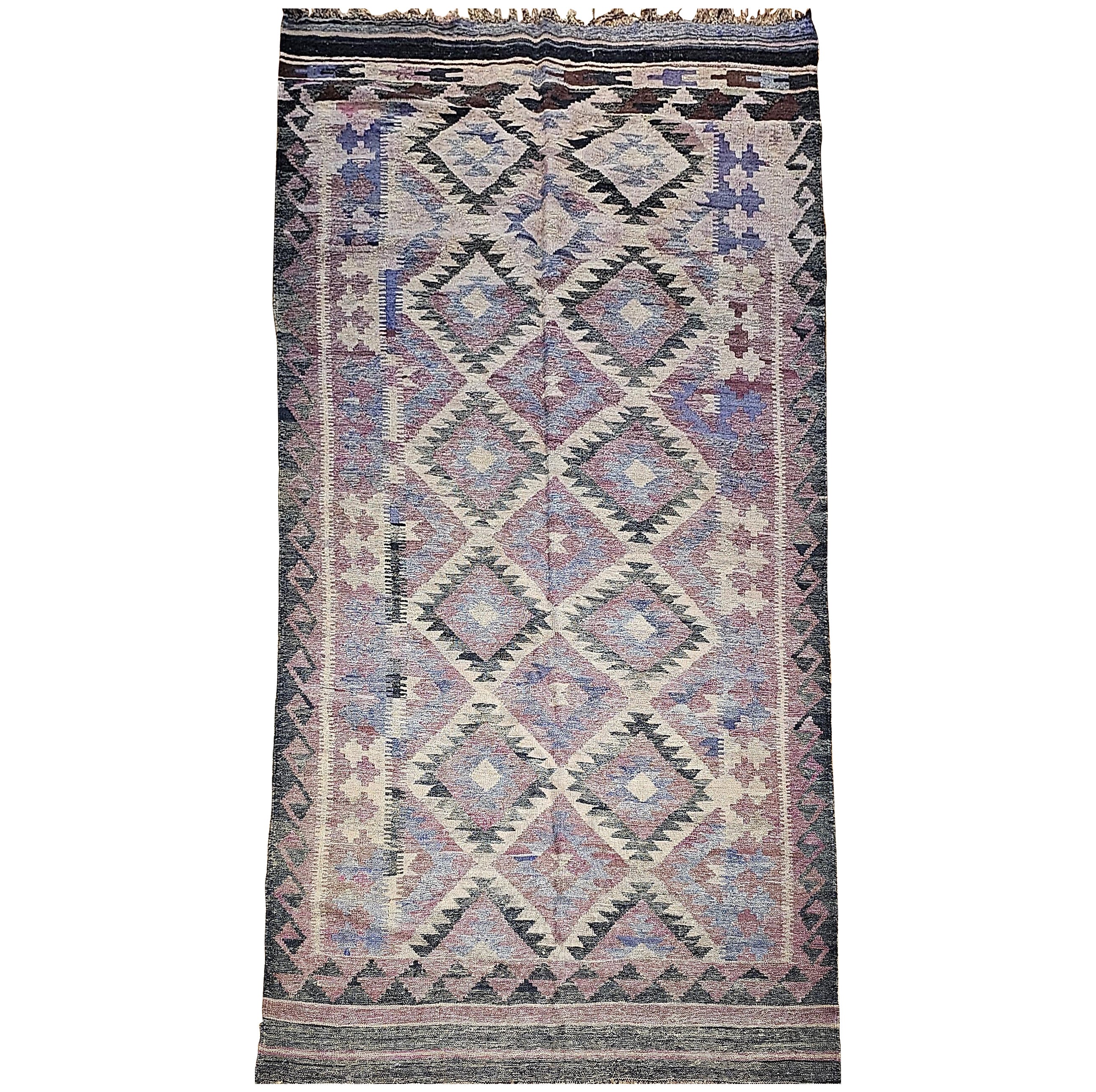 Vintage Kilim in Southwestern Colors and Pattern in Lavender, Brown, Cream, Red For Sale
