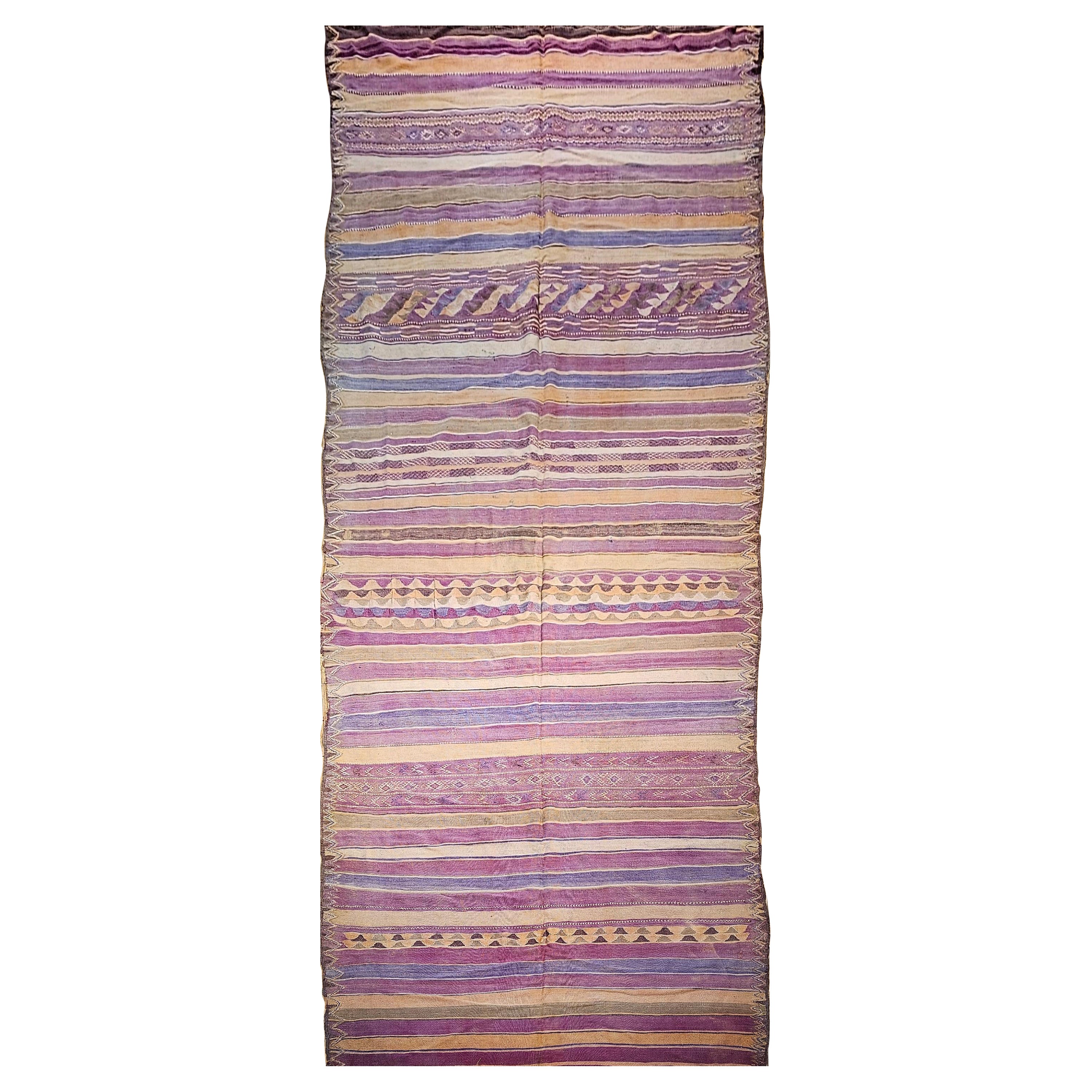 Vintage Moroccan Kilim in Southwestern Colors in Lavender, Sage, Cream, Purple For Sale