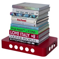 Bookboard / side table by Spinzi, book shelf with wheels, bright red
