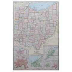 Large Original Used Map of Ohio, Usa, C.1900