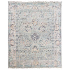 Hand Knotted Wool Oushak Rug Featuring Floral Designs in Muted Colors 7'8"X9'9"