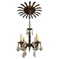 Petit French Style Brass and Crystal Chandelier