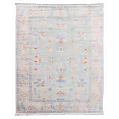 Hand-Knotted Floral Oushak Rug in Light Blue by Keivan Woven Arts