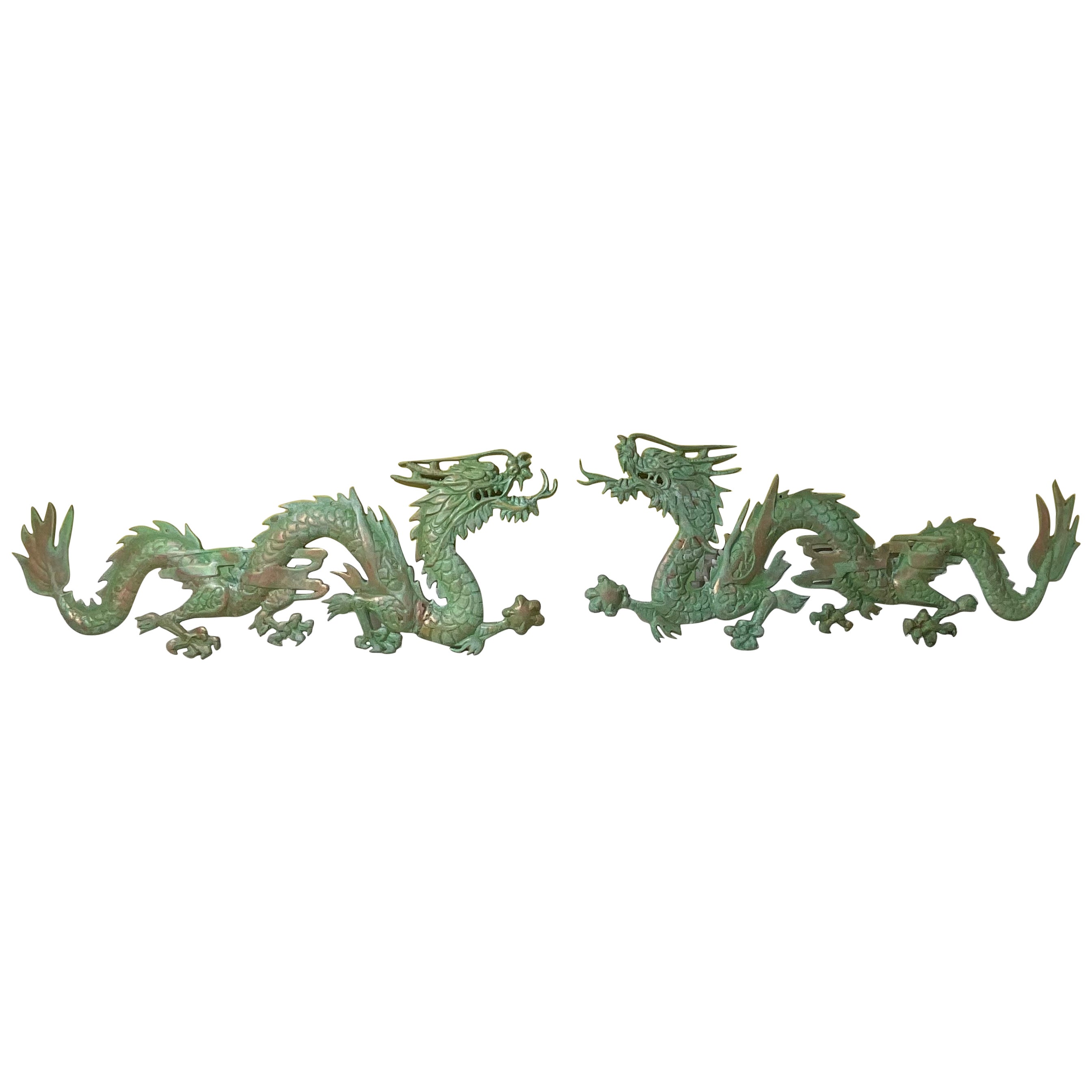Pair of Vintage Brass Chinese Dragon  Wall Hanging For Sale