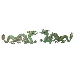 Pair of Vintage Brass Chinese Dragon  Wall Hanging