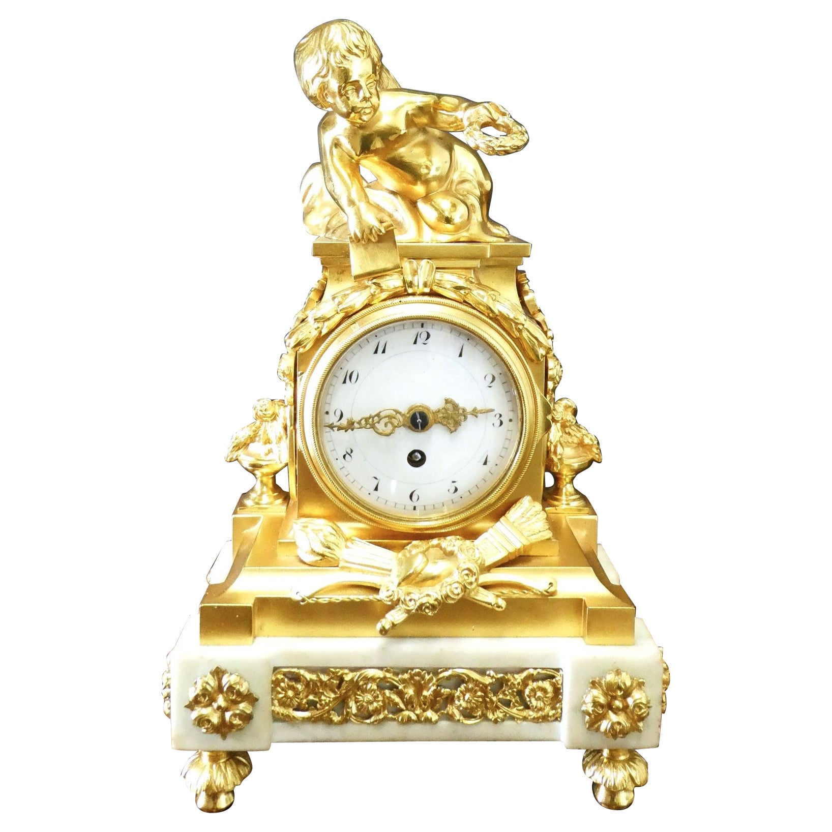 White Marble and Ormolu Mantel Clock For Sale