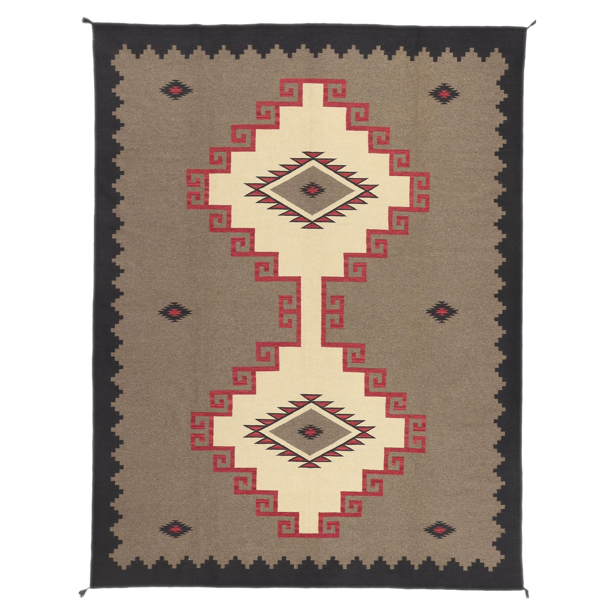 Alfombra contemporánea de tejido plano estilo navajo del suroeste del desierto de Santa Fe