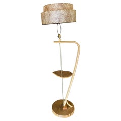 Vintage Restored Googie Asymmetric Pole Floor Lamp w/ Side Table & Fiberglass Shade