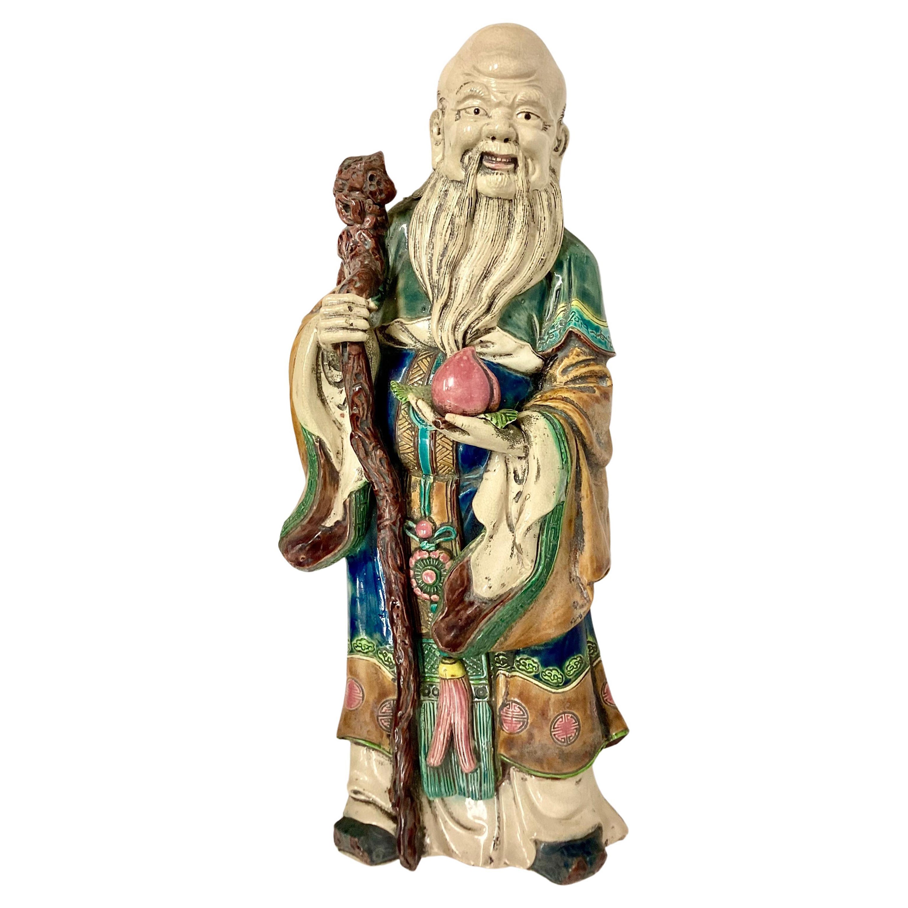 Chinese Sage Porzellan Mann Statue Wandbehang im Angebot
