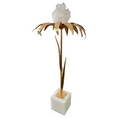 French Gilt Palm Tree With Rock Crystal and Marble Base - Tall
