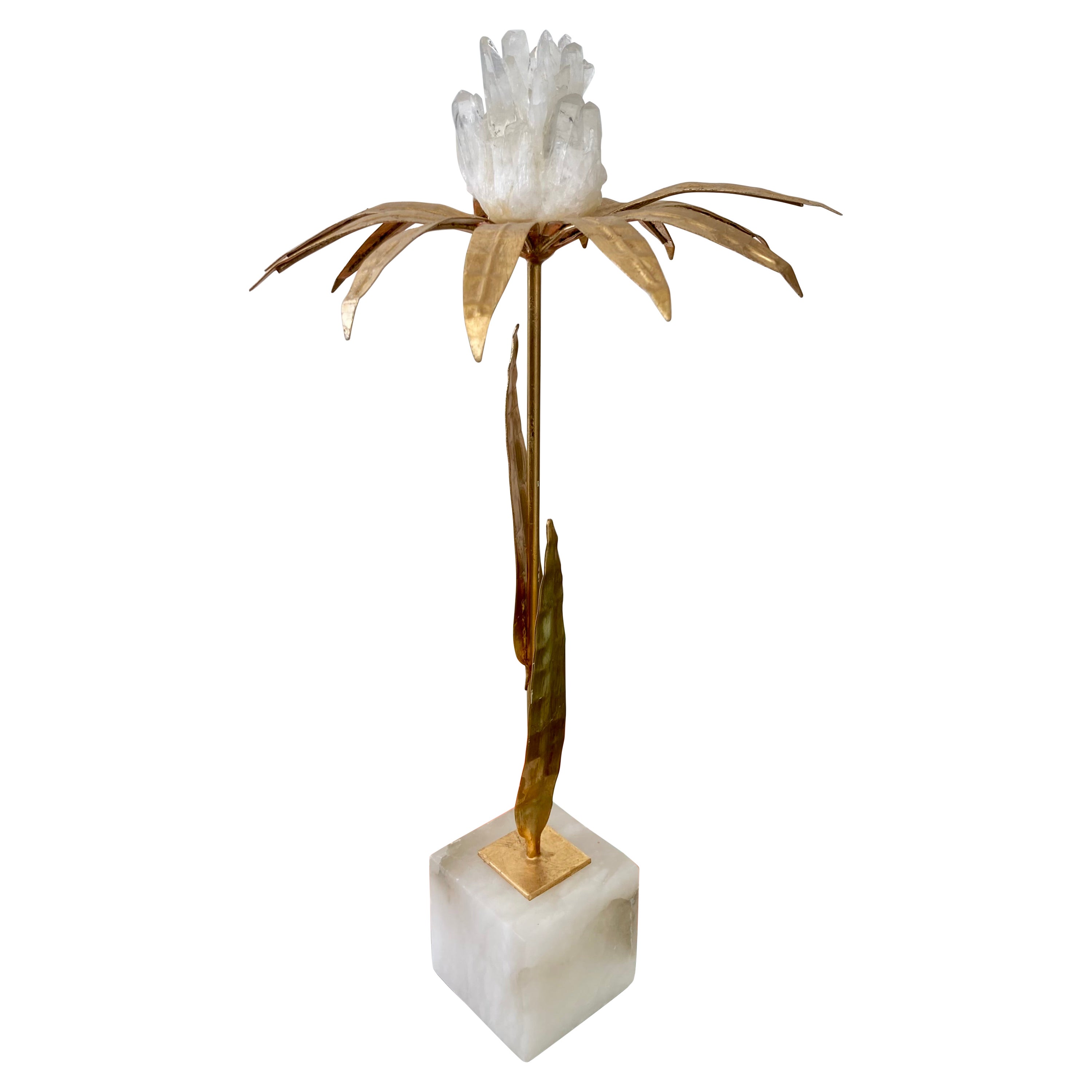 French Gilt Palm Tree With Rock Crystal and Marble Base Taller For Sale